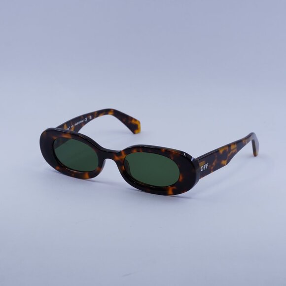 Off-White OERI087 AMALFI 6055 Sunglasses Havana Oval Frame, Green Lenses main image 4